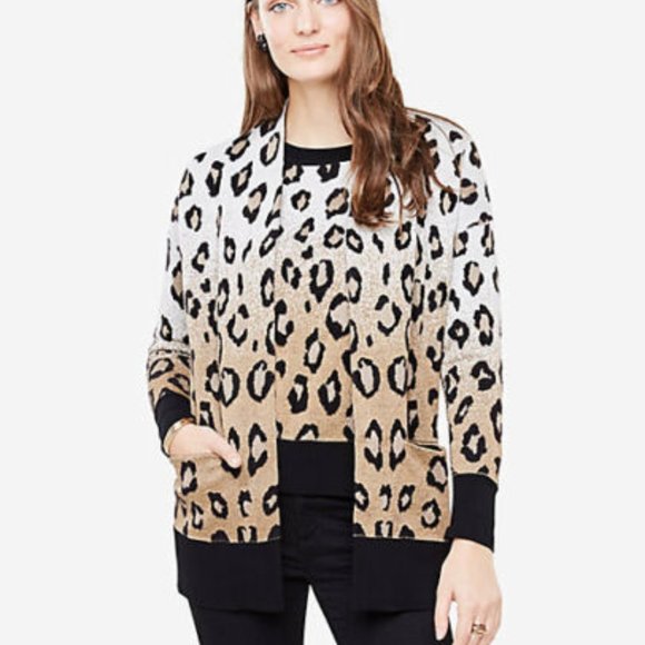 NWT Ann Taylor Petite Leopard Pocket Cardigan SP - Picture 1 of 4